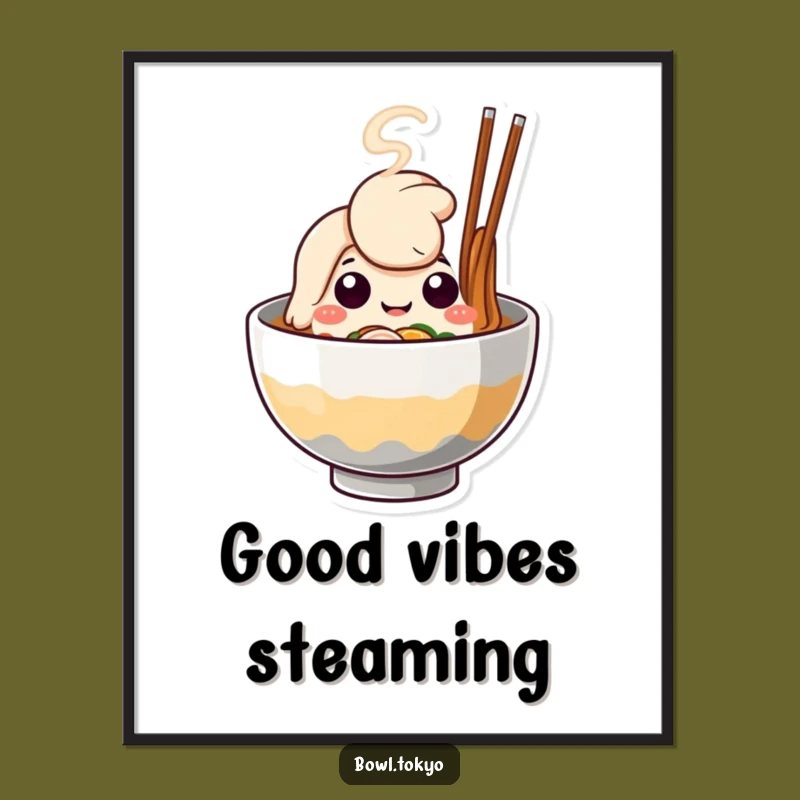 Funny Happy Ramen Bowl Poster, a Cute and Whimsical Wall Art Gift
