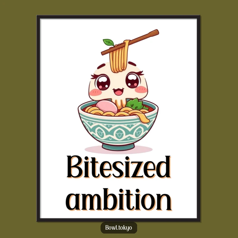 Funny Kawaii Ramen Poster - Excited Eyes, Giant Chopstick Wall Art