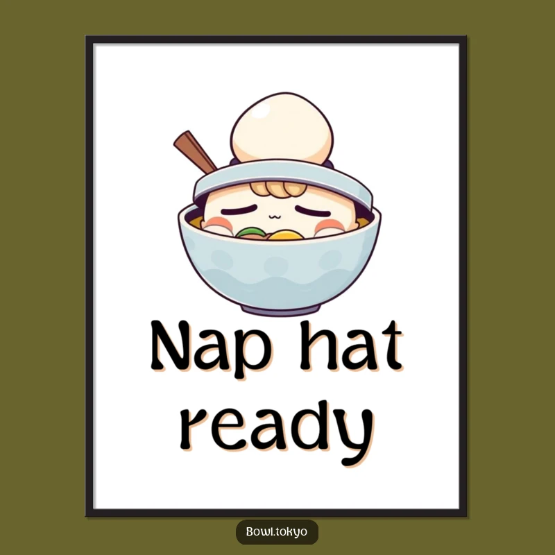 Funny Ramen Egg Hat Slumber Art Poster: Comical Wall Decor for Foodie Fun