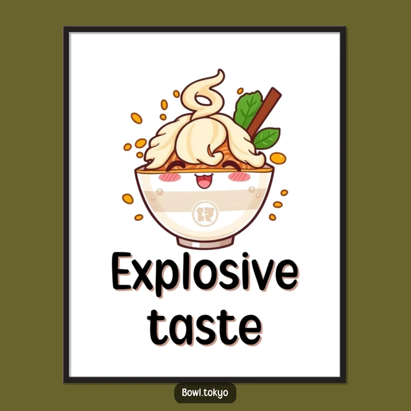 Funny Ramen Flavor Burst Poster: Cheerful Character Wall Art for Kitchens