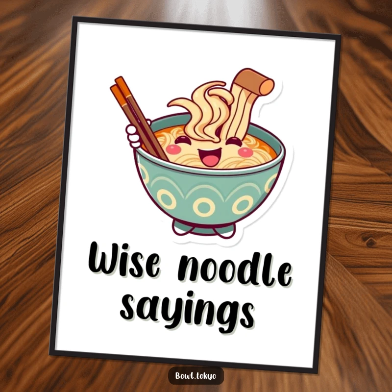 Funny Ramen Bowl Poster, a smiling character offering a chopstick greeting, perfect for welcoming wall decor.