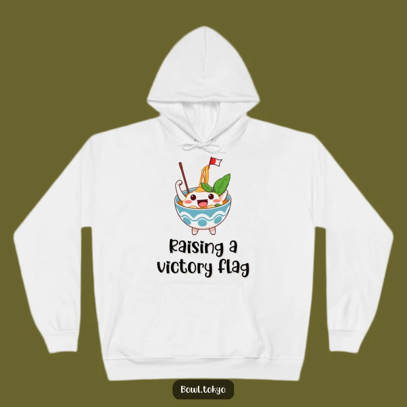 Funny Excited Ramen Bowl Hoodie: Cozy Celebrations with a Noodle Flag, Great Gift