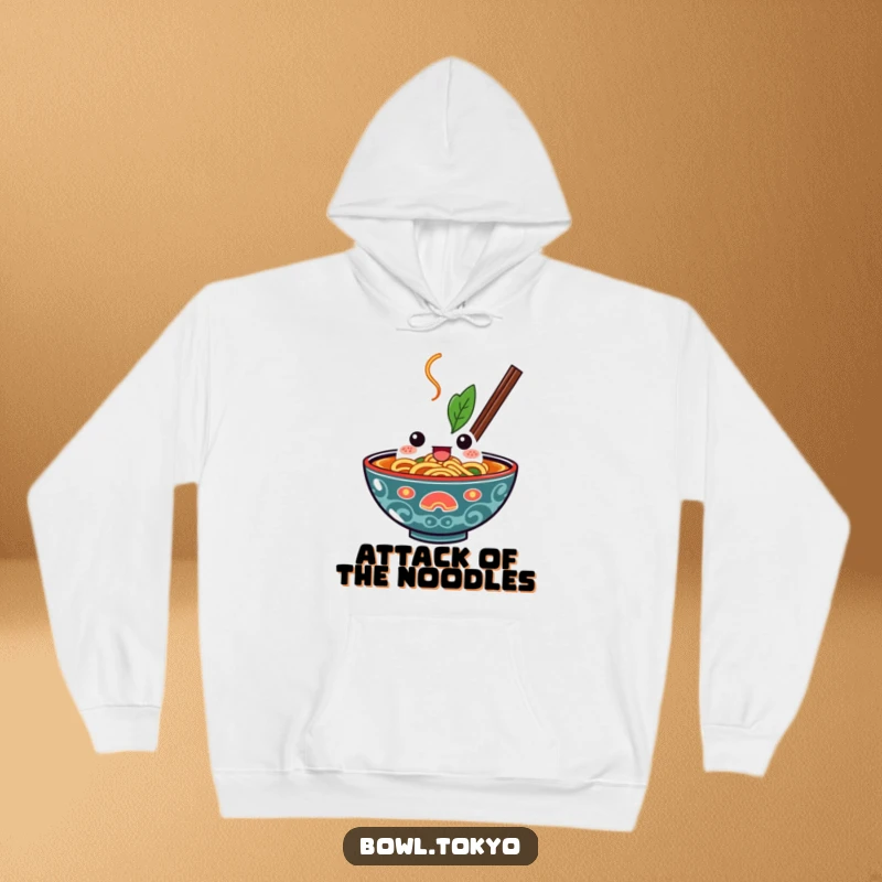 Funny Kawaii Ramen Bowl Hoodie with a determined expression, embodying the spirit of diving into challenges with passion and warmth.