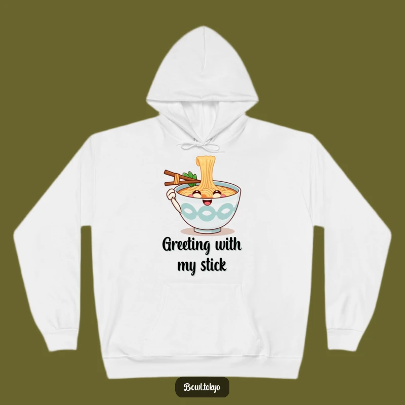 Funny Cozy Ramen Bowl Hoodie: Warm Chopstick Greeting Comfort Gift