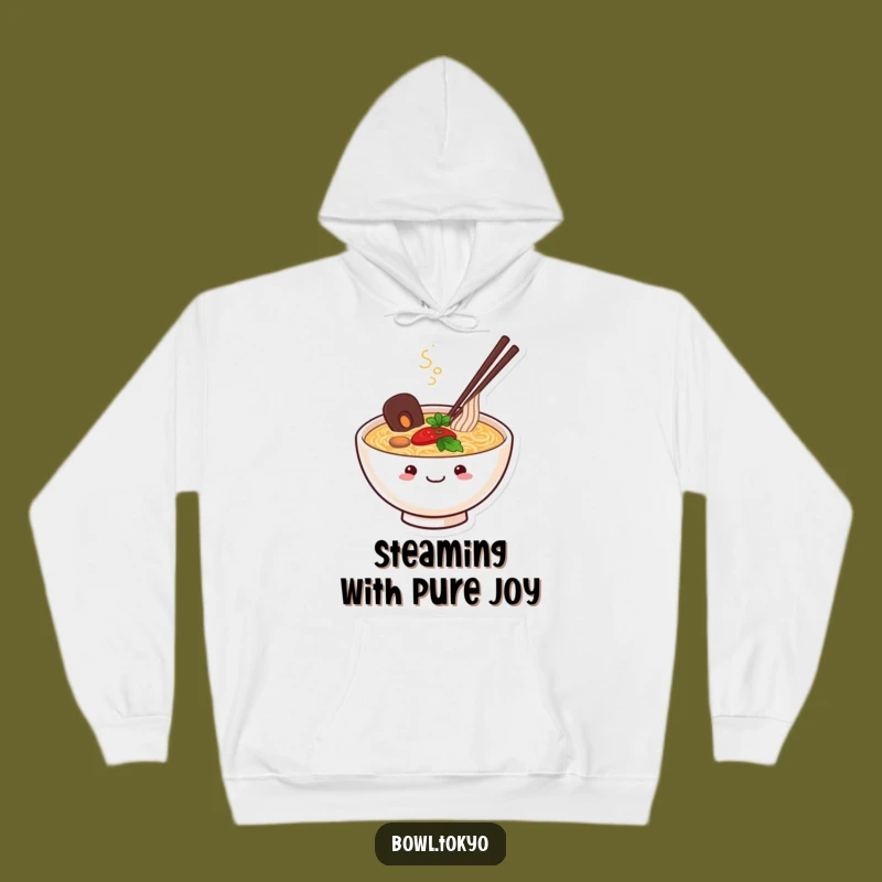 Funny Happy Ramen Bowl Hoodie: Cozy Contentment with a Smiling Steaming Noodle Character, Great Gift