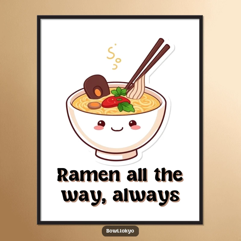 Funny Free Printable Wall Art: A happy ramen bowl character with a contented smile and steam rising.
