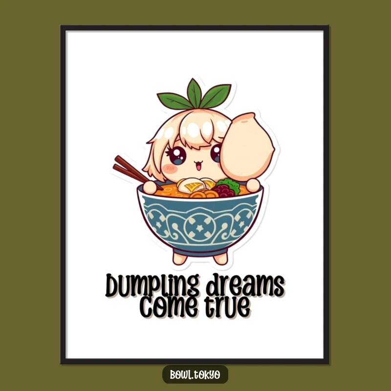 Free Printable Wall Art: Sparkling Ramen Bowl with Giant Dumpling Delight