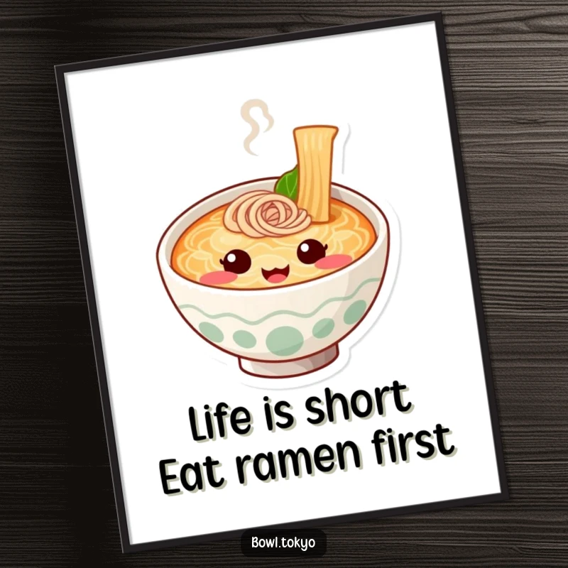 Free Printable Wall Art: Cute ramen bowl with steam forming a happy, smiling face, kitchen decor.