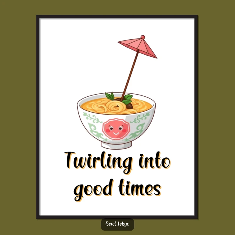 Free Printable Wall Art: Playful Ramen Umbrella Twirl, Funny Downloadable Art Gift