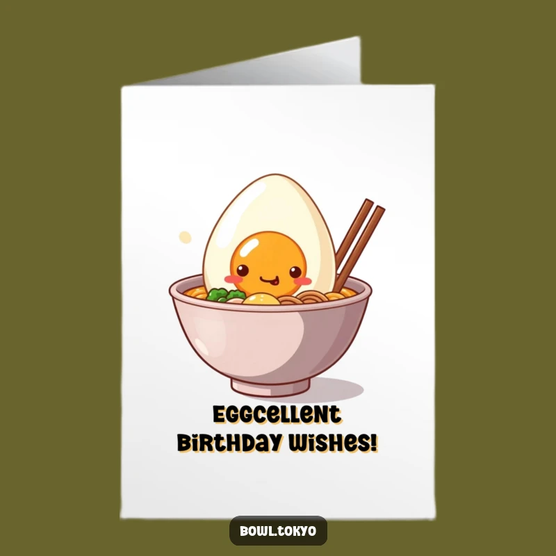 Free Printable Birthday Card: Kawaii Ramen & Egg, Smiling Surprise, Downloadable Cute Greeting