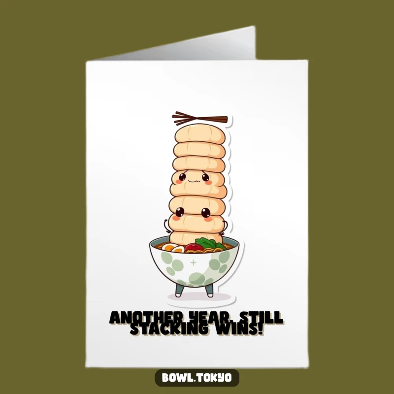 Free Printable Birthday Card: Ramen Chef's Fish Cake Tower, Funny Downloadable Gift for Foodies