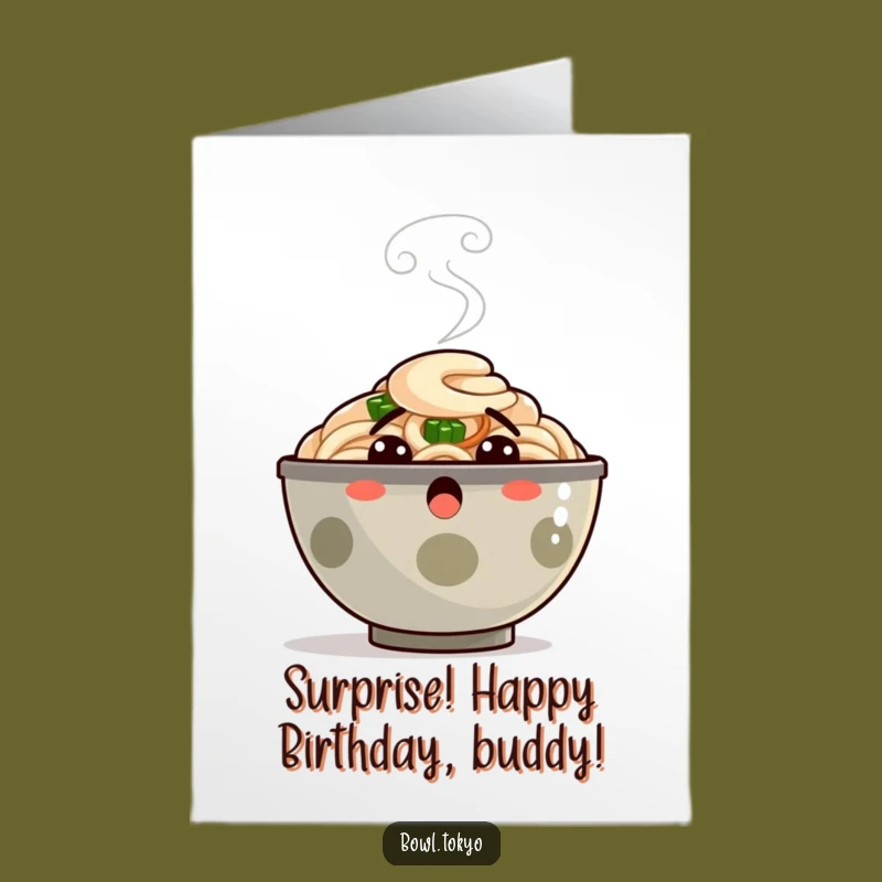 Free Printable Birthday Card: Surprised Ramen Bowl, Steam Surprise, Downloadable Funny Reaction