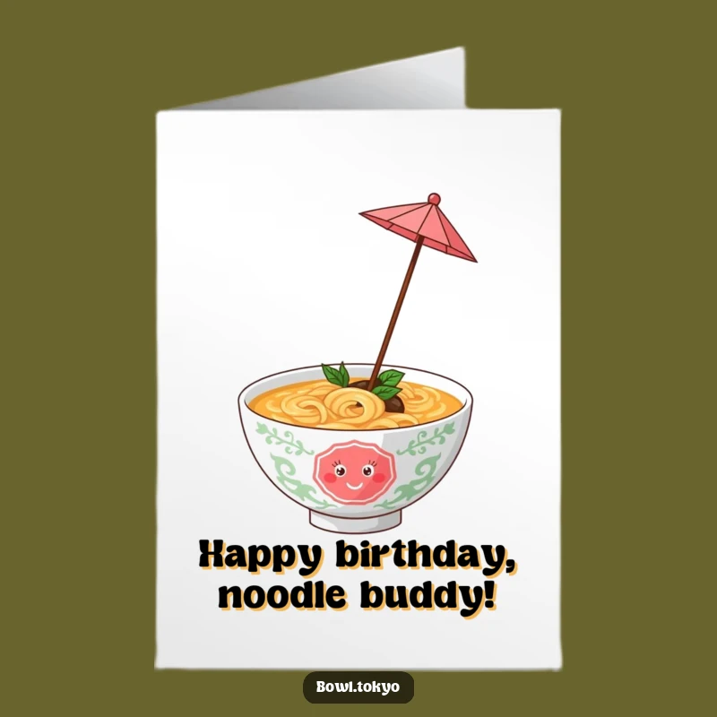 Free Printable Funny Birthday Card: Playful Ramen Umbrella Twirl Downloadable Gift