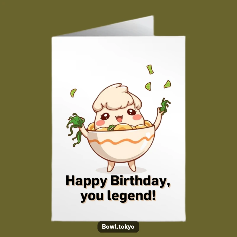 Free Printable Playful Ramen Birthday Card: Juggling Seaweed Fun for a Happy Day!