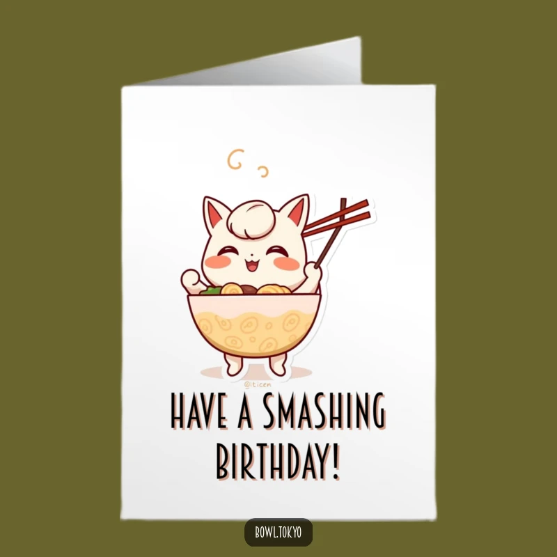 Free Printable Birthday Card: Juggling Ramen Kawaii Bowl Funny Gift Downloadable