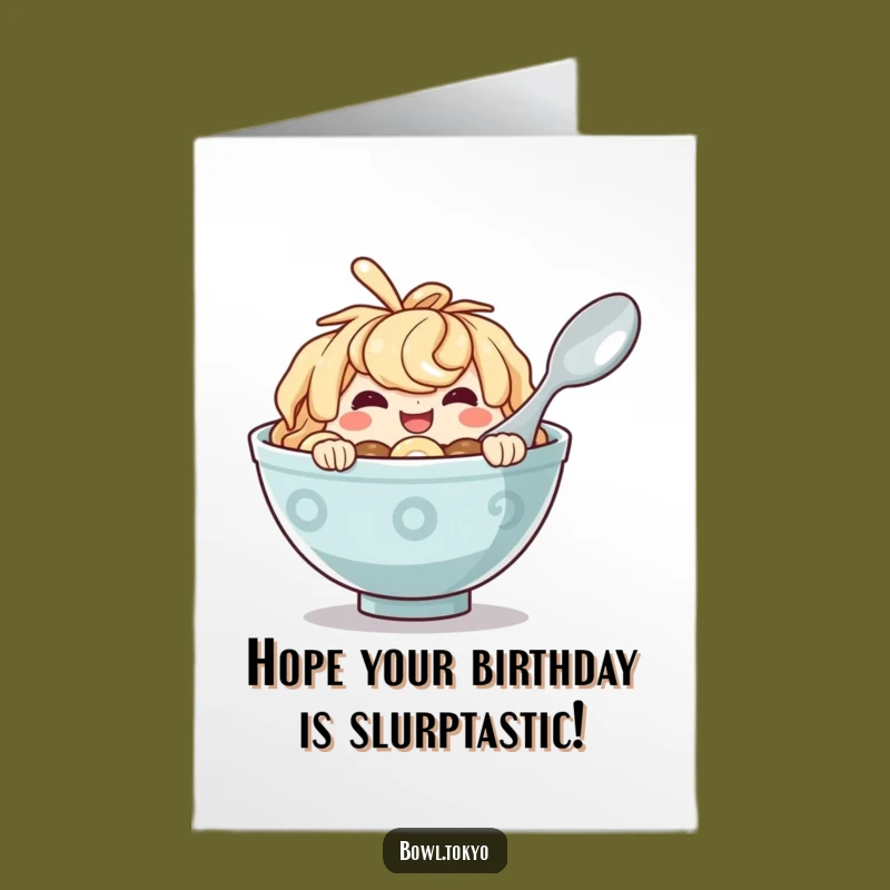 Free Printable Ramen Birthday Card: Cheeky Noodle Guy Behind Spoon Funny Downloadable Gift