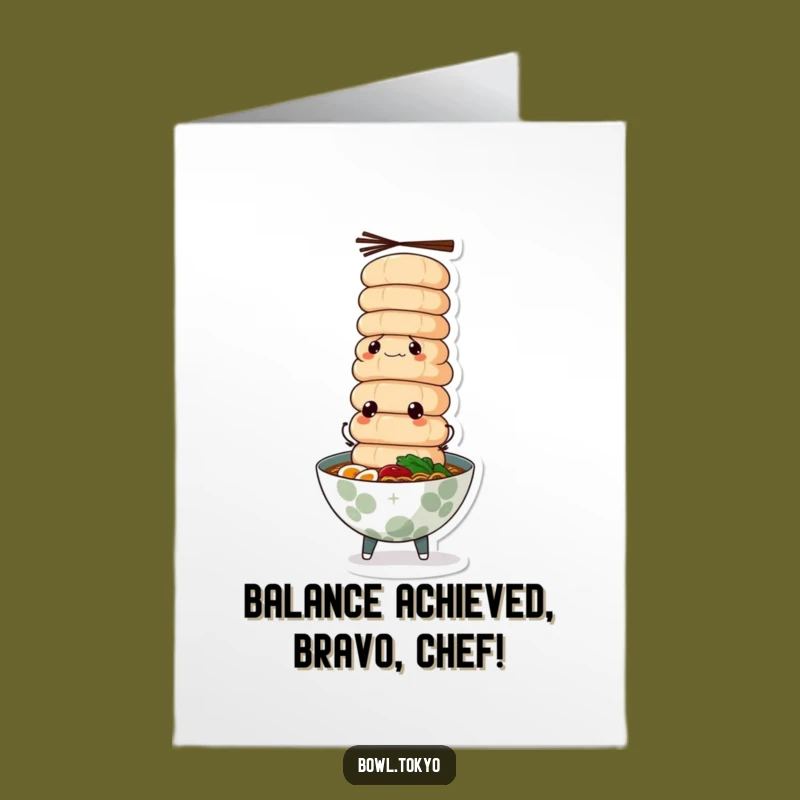 Free Printable Congrats Card: Ramen Fish Cake Tower, Celebrate Achievement with Funny Downloadable