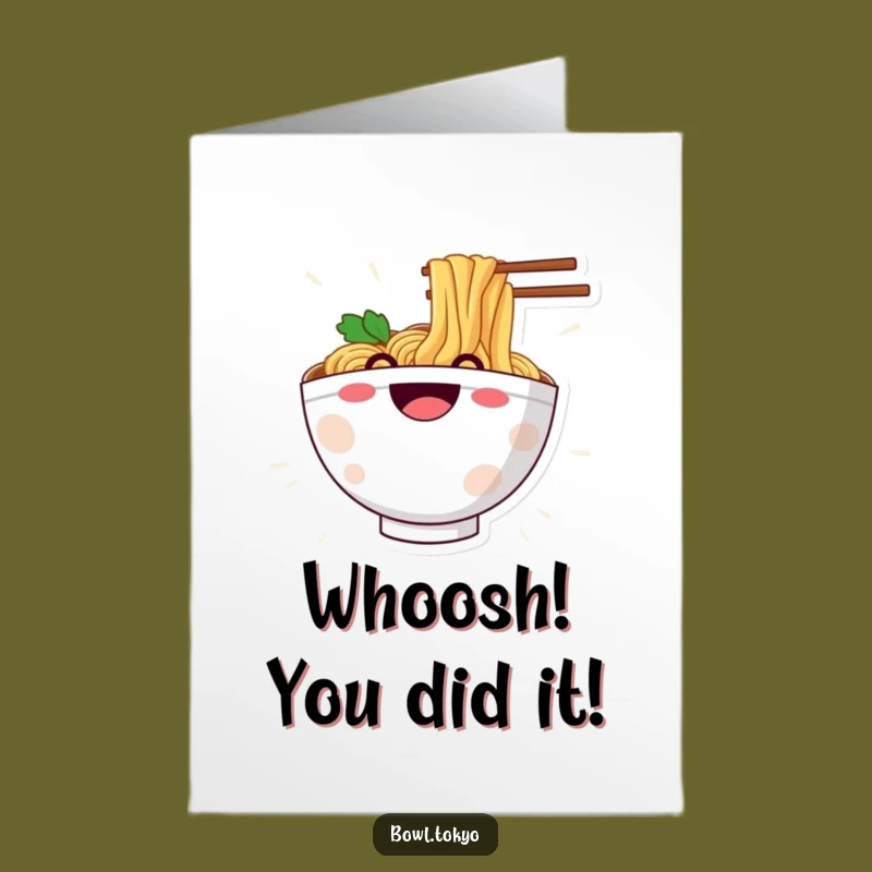 Free Printable Congrats Card: Ramen Bowl Character's Noodle Slide Celebration Triumph