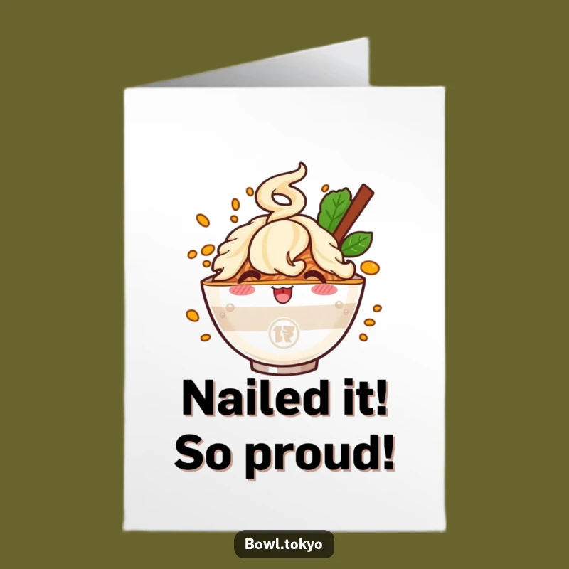 Free Printable Congrats Card: Ramen Bowl Character Celebrating with Flavor Explosion