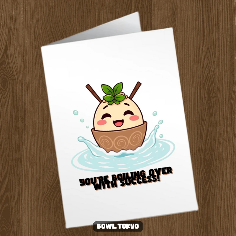 Funny Free Printable Congratulations Card: Happy ramen bowl character sending warm noodle hugs to celebrate success.