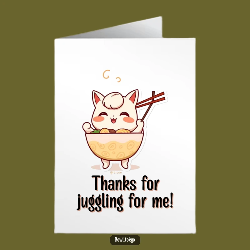 Free Printable Thank You Card: Juggling Ramen Kawaii Bowl Funny Gift