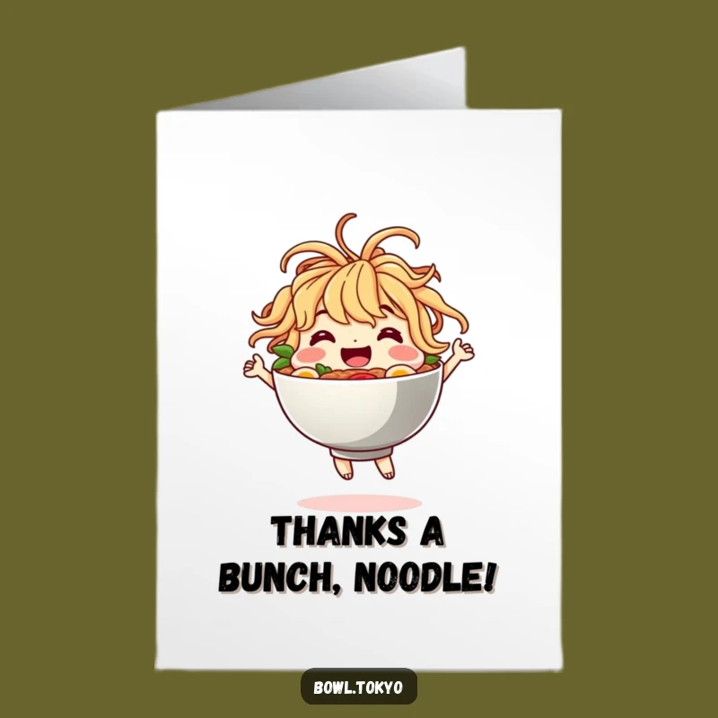 Free Printable Thank You Card: Dancing Ramen Bowl, Noodle Hair, Downloadable Appreciation Gift