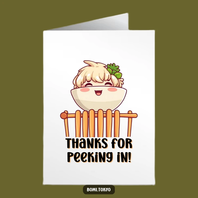 Free Printable Thank You Card: Ramen Bowl Peeking Thanks Over Chopsticks