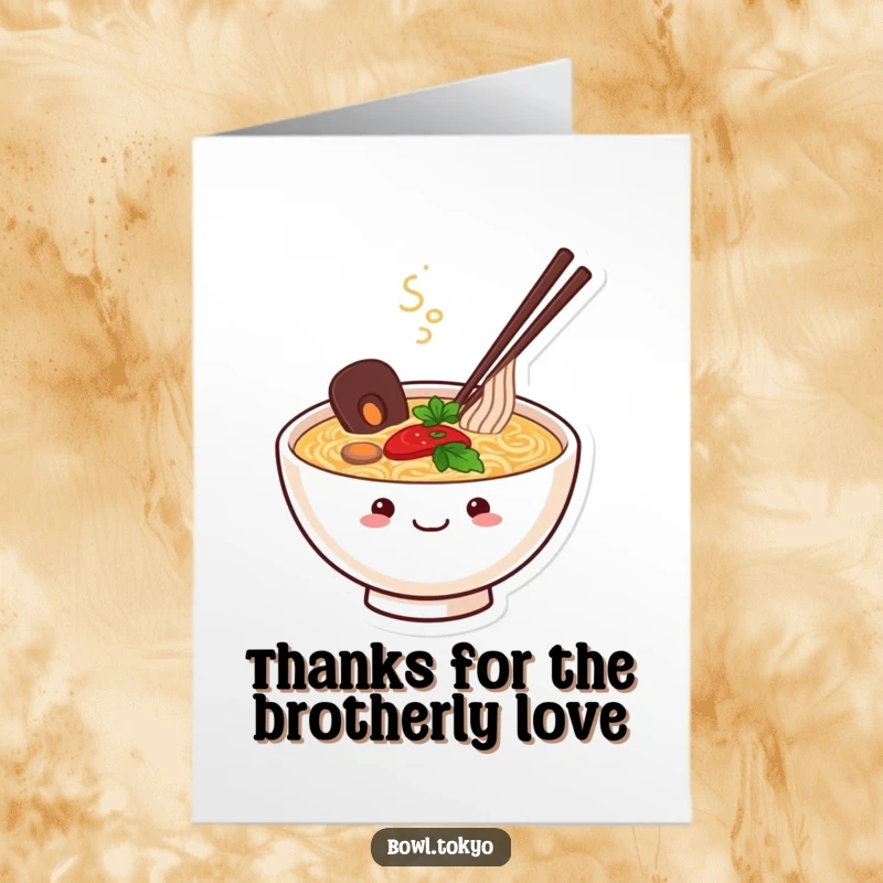 Funny Free Printable Thank You Card: A content ramen bowl character smiling happily with steam wafting upwards.