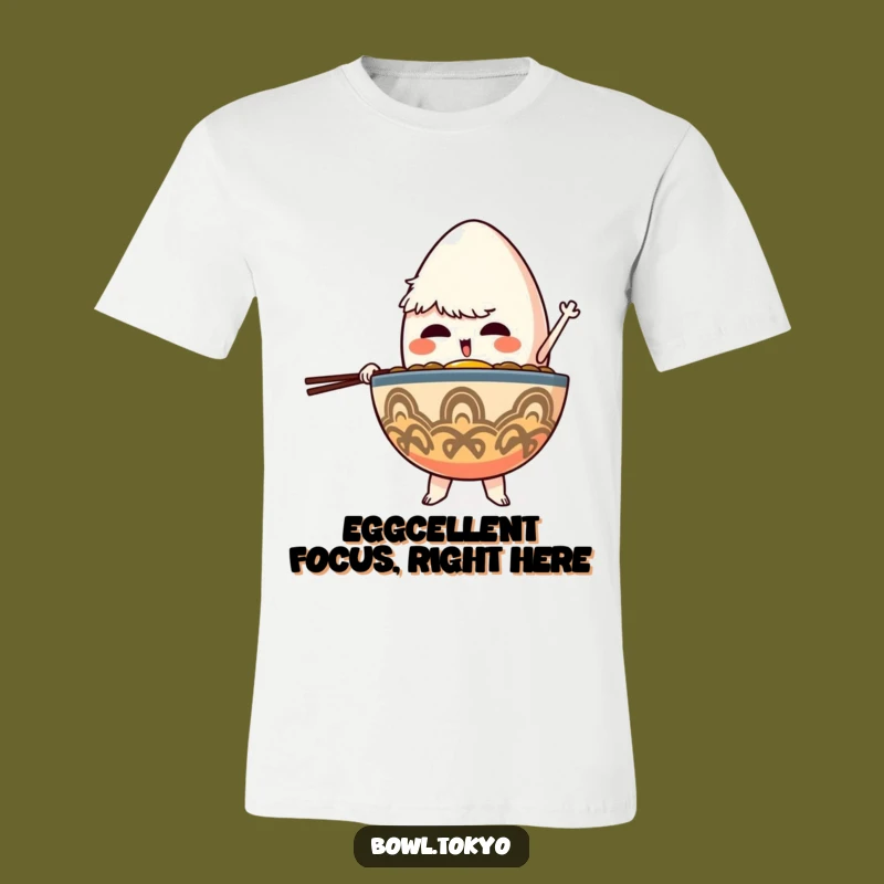 Funny Focused Ramen Bowl T-Shirt: Egg Balancing Challenge Tee
