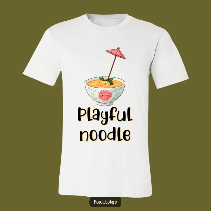Funny Playful Ramen Bowl Umbrella T-Shirt, Twirling Noodle Tee for Fun Fashion and Gifts