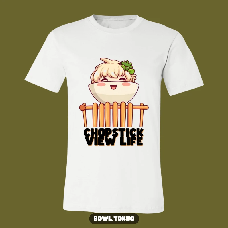 Funny Ramen Chopstick Peek T-Shirt: Joyful Bowl Character Tee