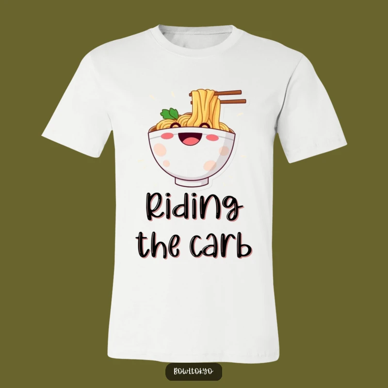 Funny Ramen Noodle Slide T-Shirt: Grinning Bowl Character Tee