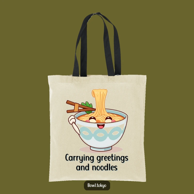Funny Chic Ramen Bowl Tote Bag: Noodle Character Greeting Carryall