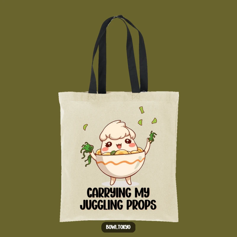Funny Chic Ramen Bowl Tote Bag: Playful Seaweed Juggling Carryall