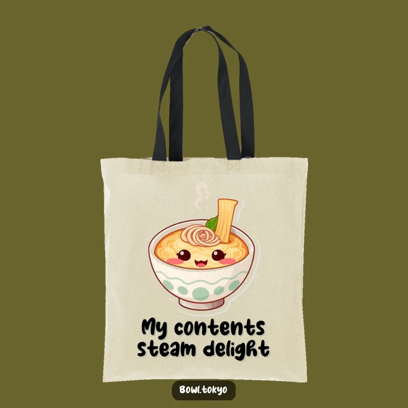 Funny Cute Ramen Bowl Tote Bag: Noodle Character Steam Face Carry-All