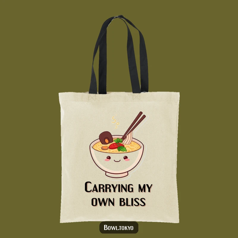 Funny Happy Ramen Bowl Tote Bag: Carry Contentment and Style, a Perfect Funny Gift