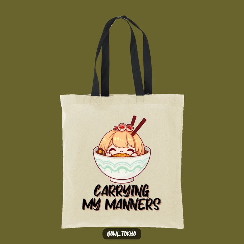 Funny Polite Ramen Bowl Hairpiece Tote Bag, Bowing Noodle Bag for Elegant Errands and Gifts