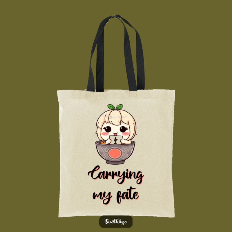 Funny Ramen Fortune Teller Tote Bag: Blushing Noodle Character Accessory Gift
