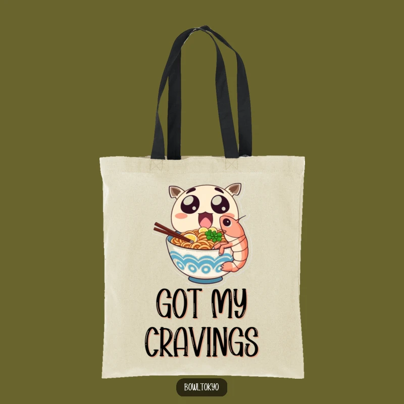 Funny Ramen Shrimp Tote Bag: Exciting Noodle Character Grocery Shopper Gift