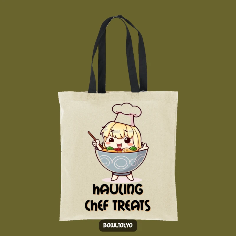 Funny Chef Ramen Tote Bag - Dramatic Noodle Bowl Character Carryall