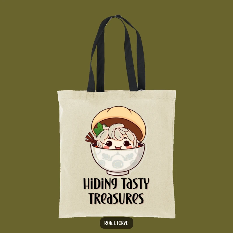 Funny Ramen Mischief Tote Bag: Grinning Noodle Character Steamed Bun Accessory Gift