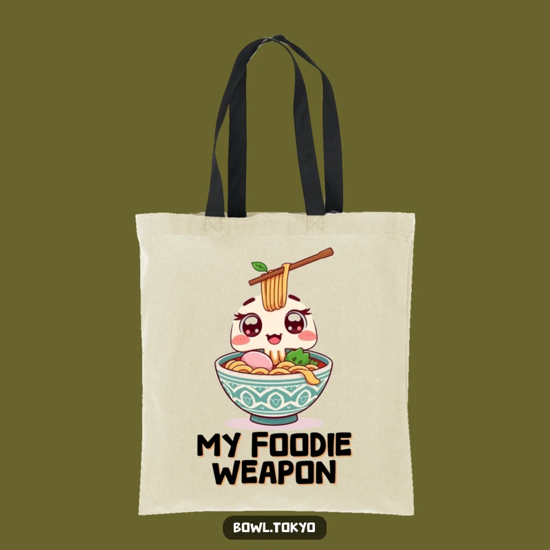 Funny Kawaii Ramen Tote Bag - Excited Chopstick Offer for Noodle Lovers