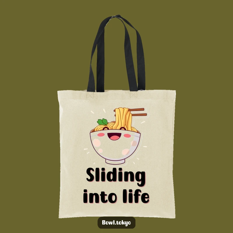 Funny Ramen Noodle Slide Tote Bag: Grinning Character Bag for Fun